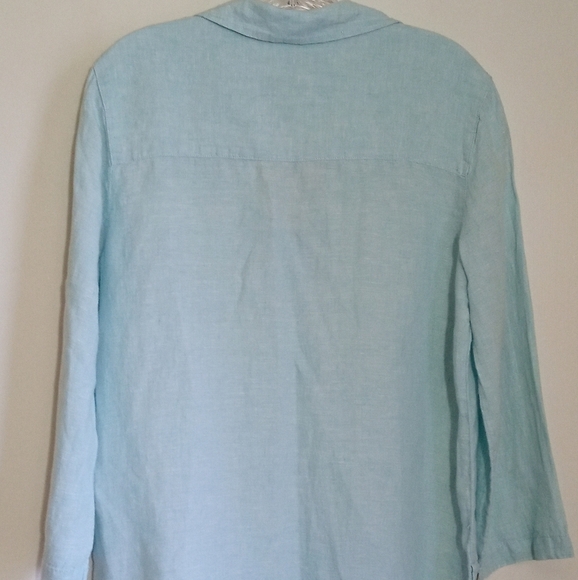 St Tropez West aqua blue collared vneck linen top women's size small - Picture 5 of 6